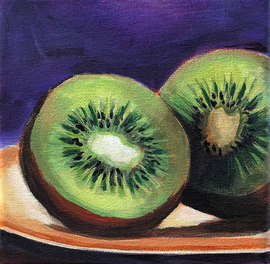 Kiwi Still Life Study 6" x 6" Acrylic Painting