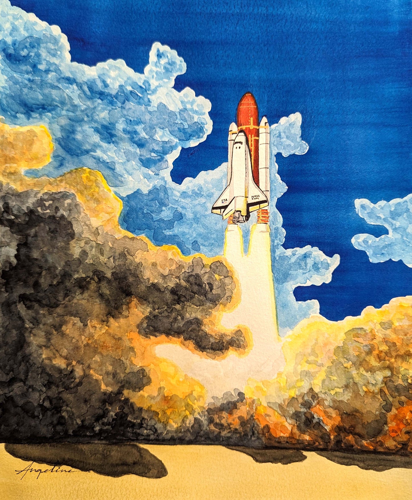 "Shuttle Atlantis" Framed Watercolor