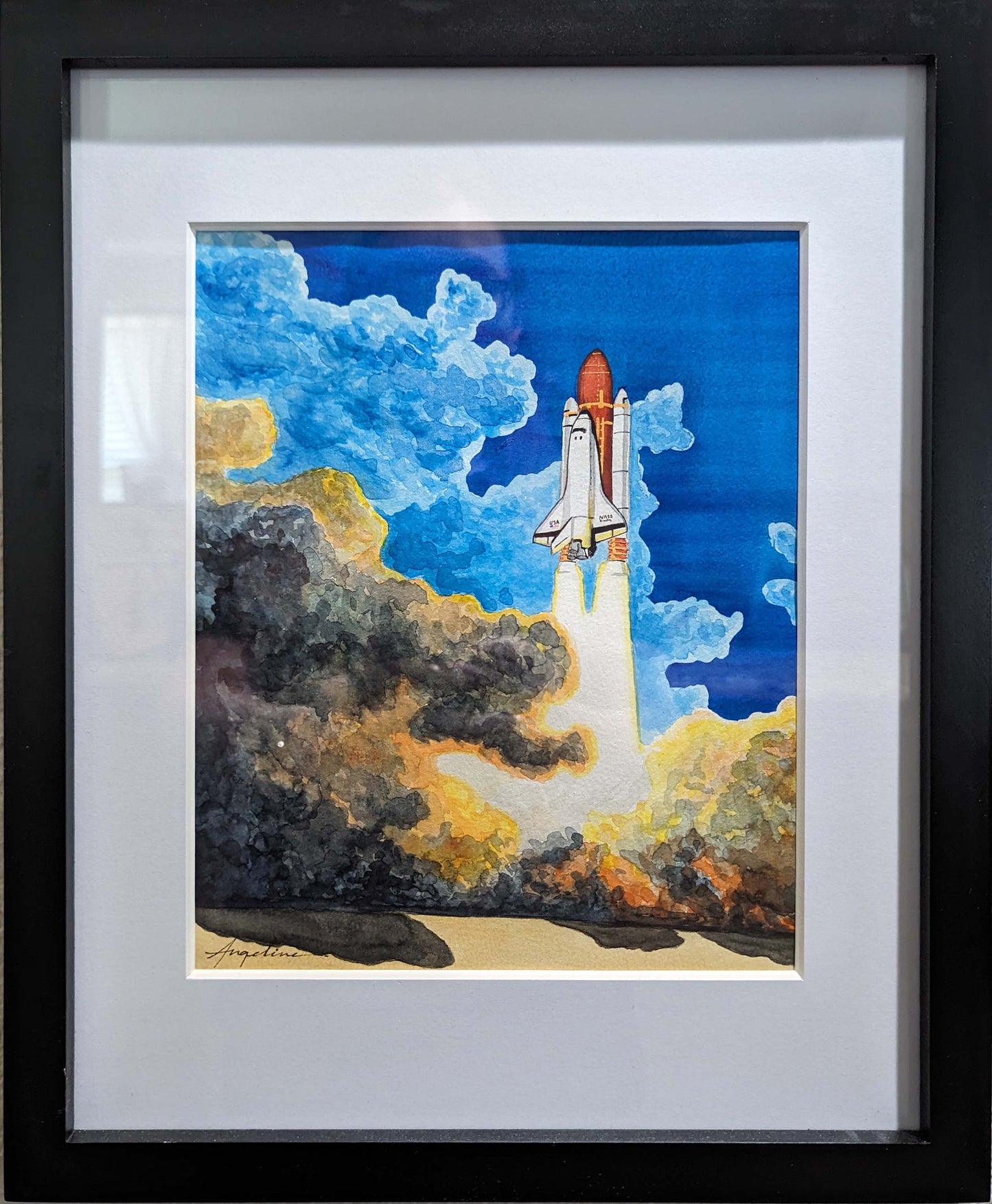 "Shuttle Atlantis" Framed Watercolor